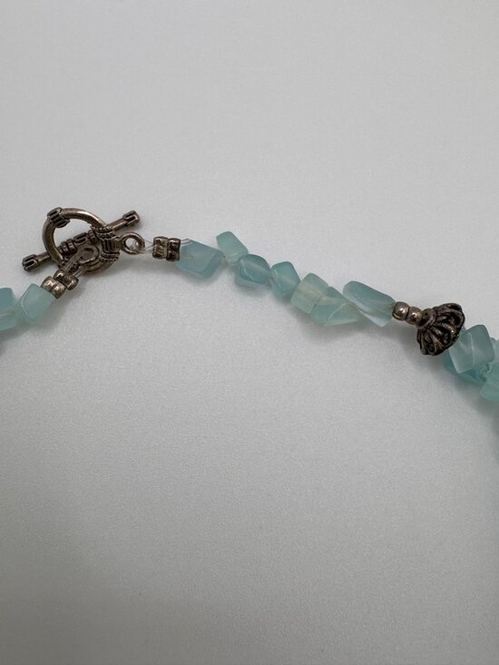 Aqua Satin Glass Double Strand Necklace 20” Twisted Beaded Vintage Style - Picture 5 of 7